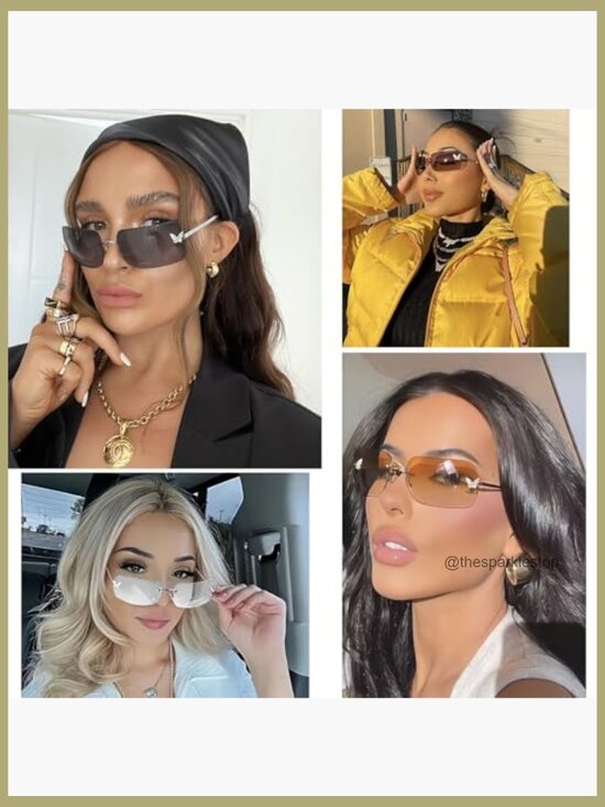 Metal and Plastic Rimless Rectangle Y2K Sunglasses with UV400 Protection main image 6